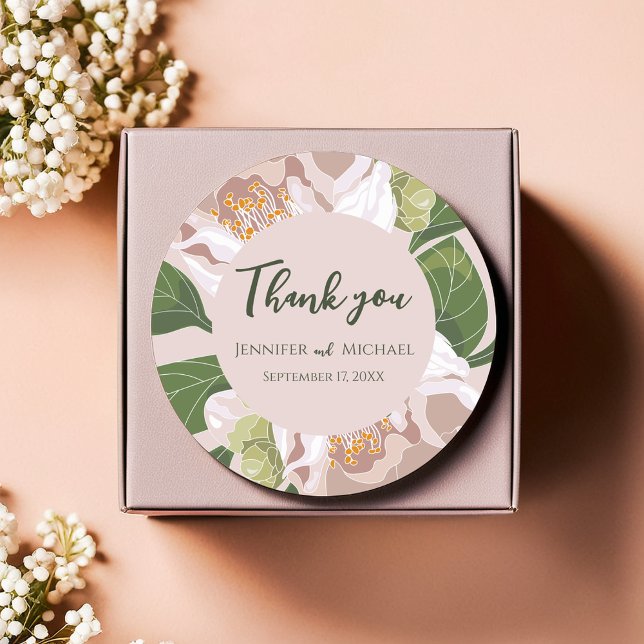 Lush Flower and Greenery Elegant  Classic Round Sticker (Lush Flower and Greenery Elegant Classic Round Sticker)