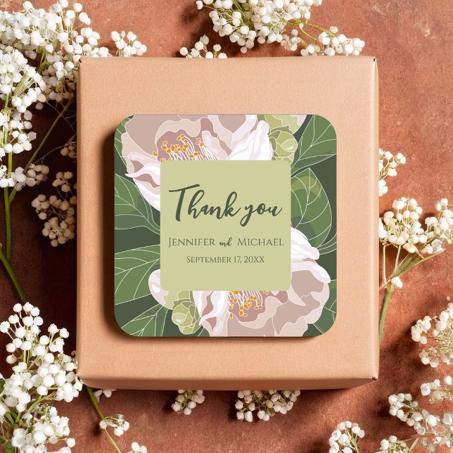 Lush Flower and Greenery Elegant  Square Sticker (Lush Flower and Greenery Elegant Square Sticker)