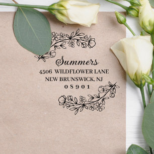 Lush Flower Sprigs Framing Name & Address Rubber Stamp