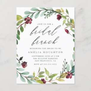 Lush Foliage Wreath Handwritten Bridal Brunch Invitation Postcard