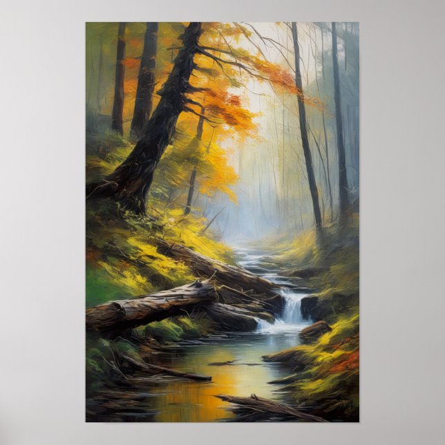 Lush Forest and Babbling Stream Poster (Front)