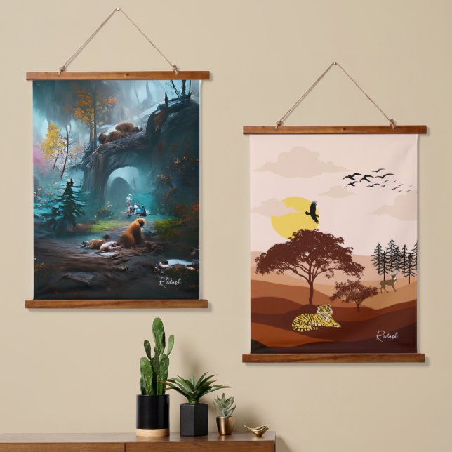 Lush Forest Landscape and Savannah nature sunset Hanging Tapestry (Asymmetrical)