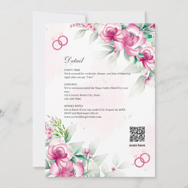 Lush Fuchsia Pink Floral Botanical Wedding Invitat Invitation (Back)