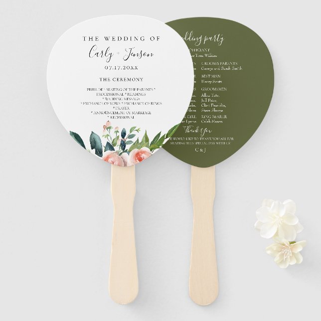 Lush Garden Floral Wedding Program Hand Fans (Front and Back)