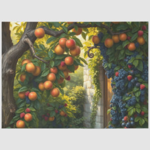 Lush Garden Scene With Ripe Apples And Grapes Tissue Paper