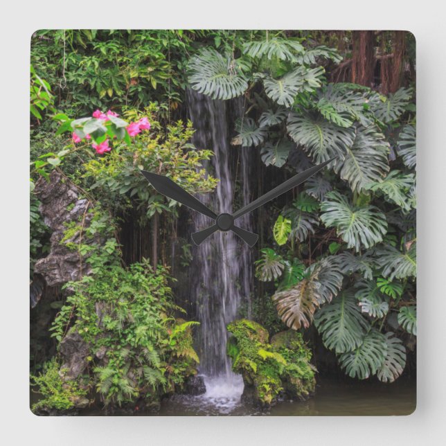 Lush Garden Waterfall, China Square Wall Clock (Front)
