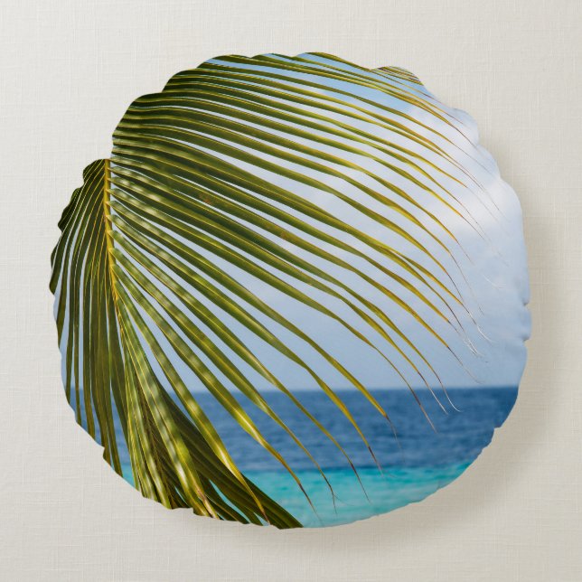 Lush Glam Palm Ocean 1 Round Cushion (Front)