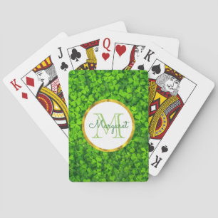 Lush Green Clovers with FAUX Gold Foil & Monogram Playing Cards
