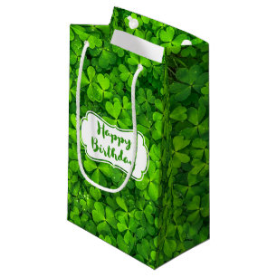 Lush Green Clovers with Water Drops Birthday Small Gift Bag