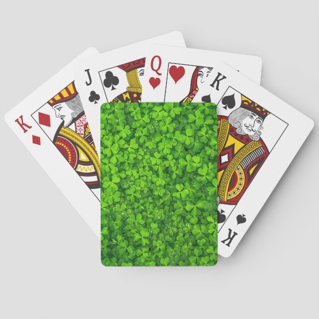 Lush Green Clovers with Water Drops Playing Cards (Back)