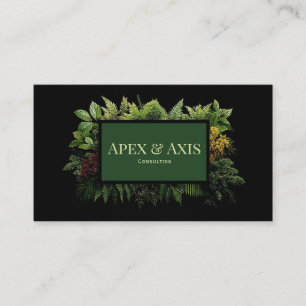 Lush Green Fern Foliage Black Modern Botanical Business Card