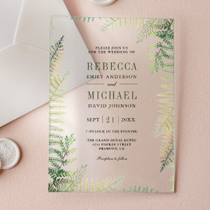 Lush Green Ferns Wedding Acrylic Invitations