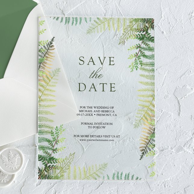 Lush Green Ferns Wedding Save the Date Acrylic Invitations (Creator Uploaded)
