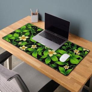 Lush Green Floral Pattern Illustration Desk Mat