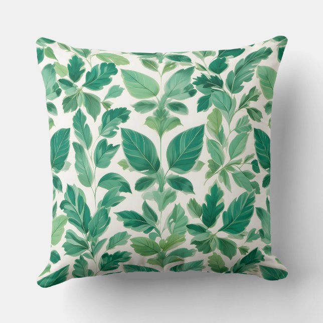 Lush Green Foliage Pattern Cushion (Back)