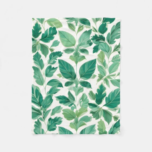Lush Green Foliage Pattern Fleece Blanket (Front)