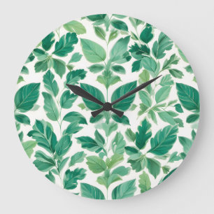 Lush Green Foliage Pattern Large Clock