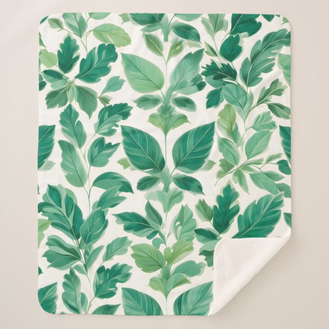 Lush Green Foliage Pattern Sherpa Blanket (Front)