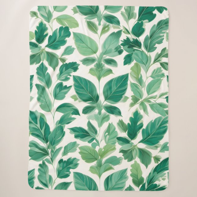 Lush Green Foliage Pattern Sherpa Blanket (Front)