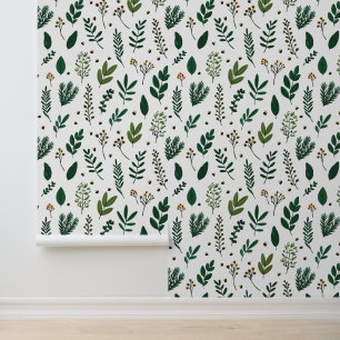 Lush Green Leaves And Flowers on White Wallpaper