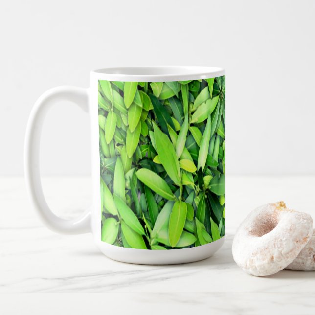Lush Green Leaves Pattern – Nature Botanical  Coffee Mug (With Donut)