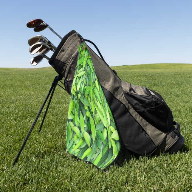 Lush Green Leaves Pattern – Nature Botanical  Golf Towel (Green)