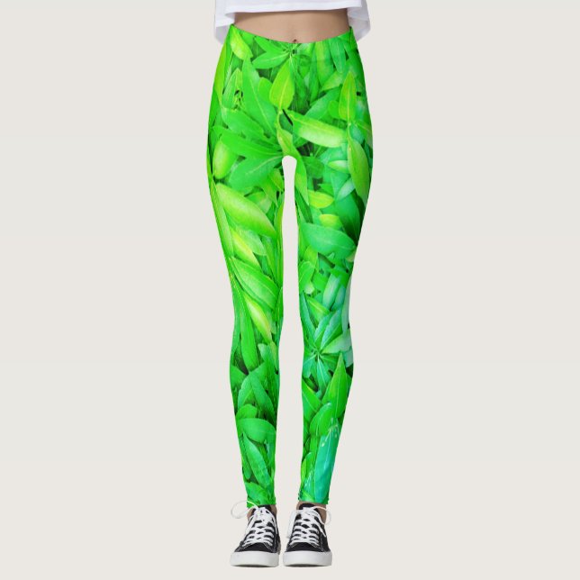 Lush Green Leaves Pattern – Nature Botanical  Leggings (Front)