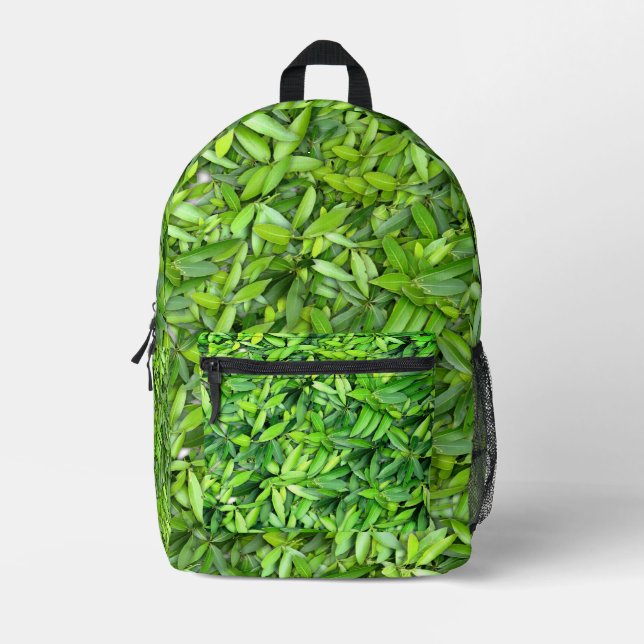 Lush Green Leaves Pattern – Nature Botanical  Printed Backpack (Front)