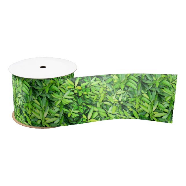 Lush Green Leaves Pattern – Nature Botanical  Satin Ribbon (Spool)