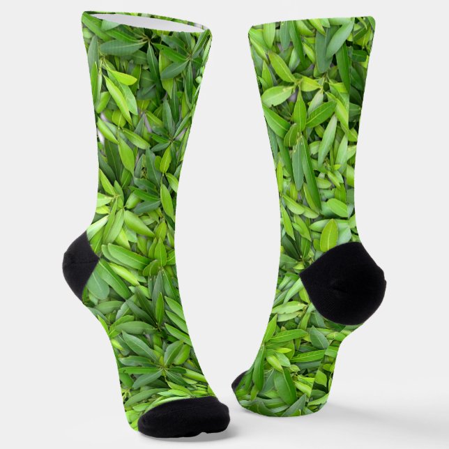 Lush Green Leaves Pattern – Nature Botanical  Socks (Angled)