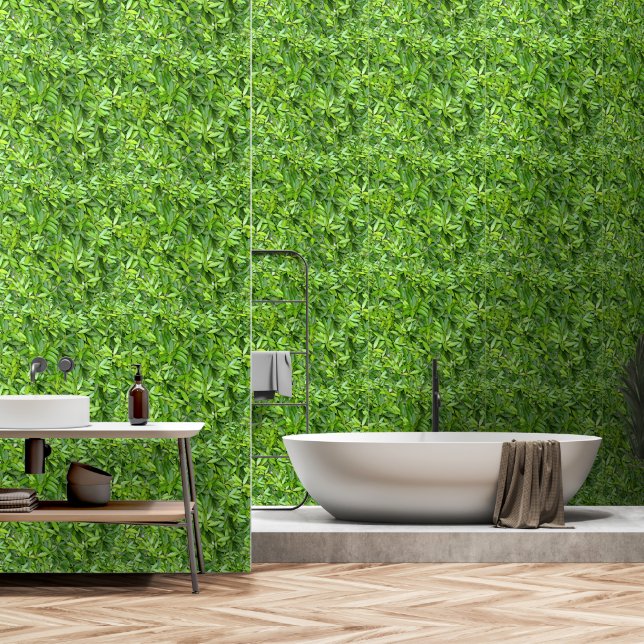 Lush Green Leaves Pattern – Nature Botanical  Wallpaper (Bathroom)