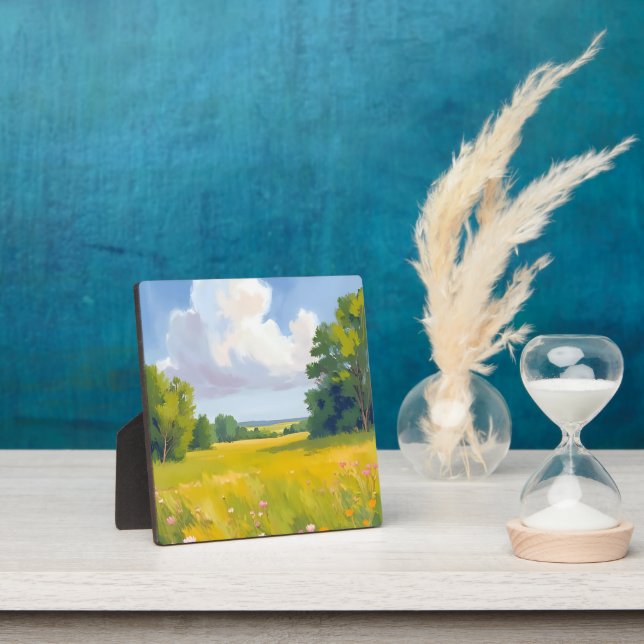 Lush Green Meadow Nature Landscape Painting Plaque (Insitu)