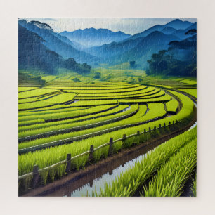 Lush green rice fields jigsaw puzzle