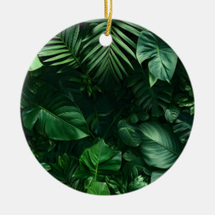 Lush Green Tropical Leaves  Ceramic Ornament