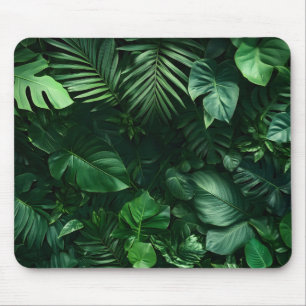 Lush Green Tropical Leaves Mouse Pad