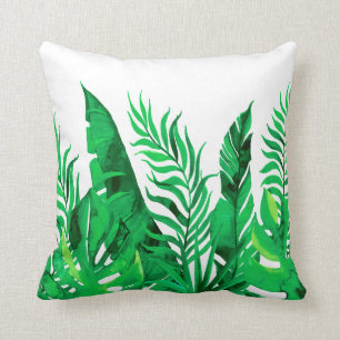 Lush Green - Watercolor Tropical Foliage - Cushion