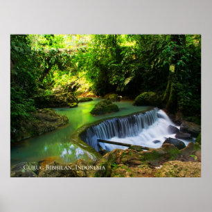 Lush Green Waterfall Travel Destination Indonesia Poster