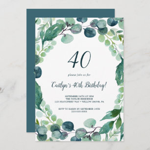 Lush Greenery and Eucalyptus 40th Birthday Invitation
