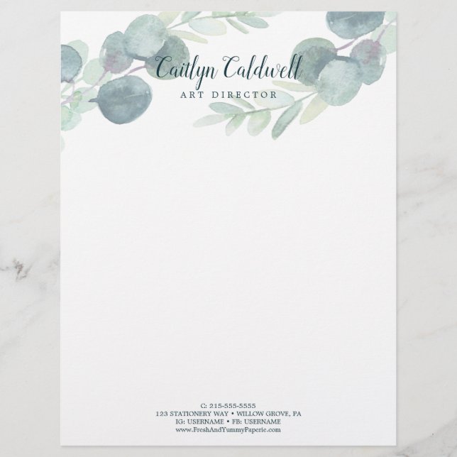 Lush Greenery and Eucalyptus Art Custom Letterhead (Front)