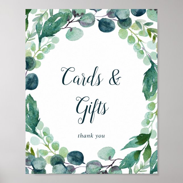 Lush Greenery and Eucalyptus Cards and Gifts Sign (Front)