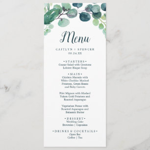 Lush Greenery and Eucalyptus Wedding Dinner Menu