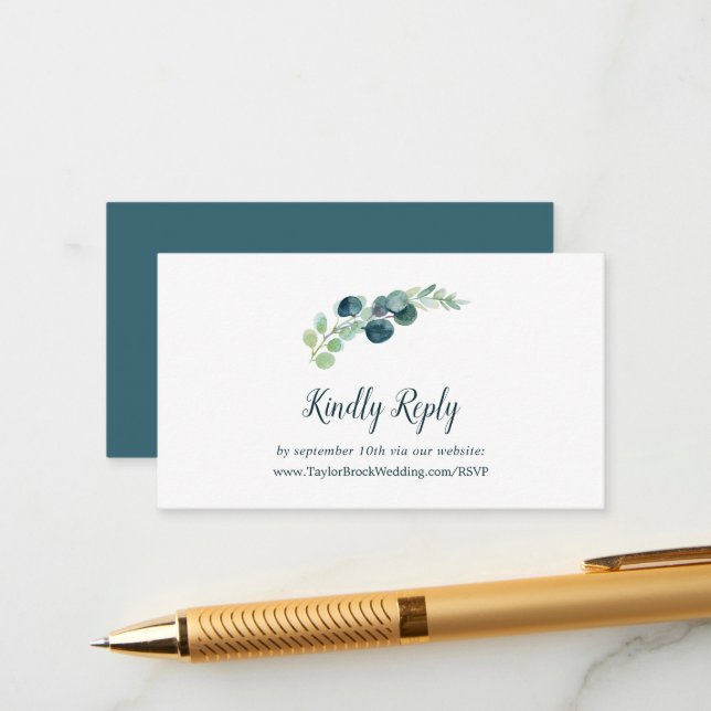 Lush Greenery and Eucalyptus Wedding Website RSVP Enclosure Card (Front/Back In Situ)