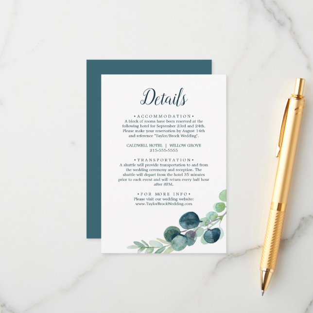 Lush Greenery & Eucalyptus Details Enclosure Card (Front/Back In Situ)