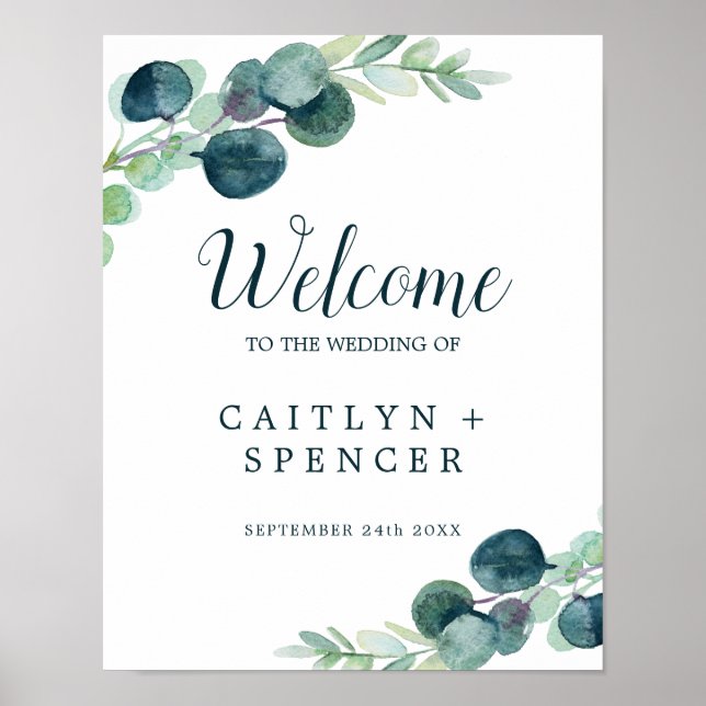 Lush Greenery & Eucalyptus Welcome Wedding Poster (Front)