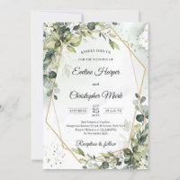 Lush greenery foliage gold geometric frame wedding