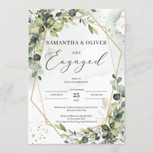 Lush greenery gold geometric boho engagement invitation