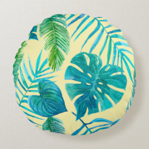 Lush greenery of tropical plants from jungle. Endl Round Cushion