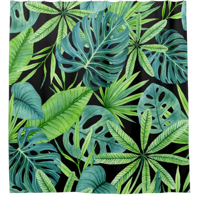 Lush Greenery: Tropical Plant Pattern Shower Curtain (Front)