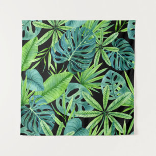 Lush Greenery: Tropical Plant Pattern Tapestry
