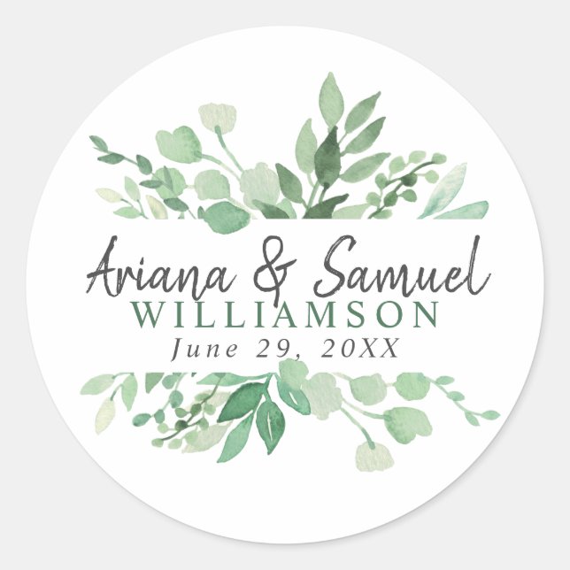 Lush Greenery wedding favour sticker (Front)